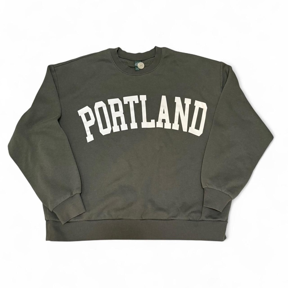 Wild Fable Portland Graphic Crewneck Sweatshirt, Olive Green, Size L